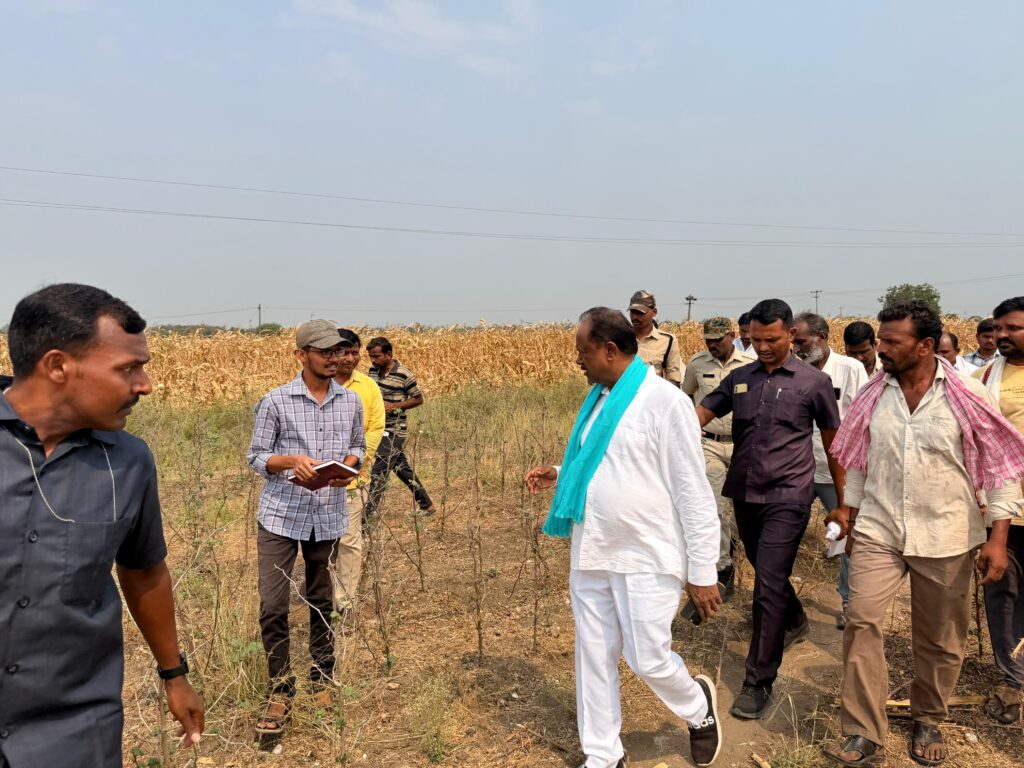 కాలి బుడిదైన పంటను పరిశీలించిన ఎమ్మెల్యే