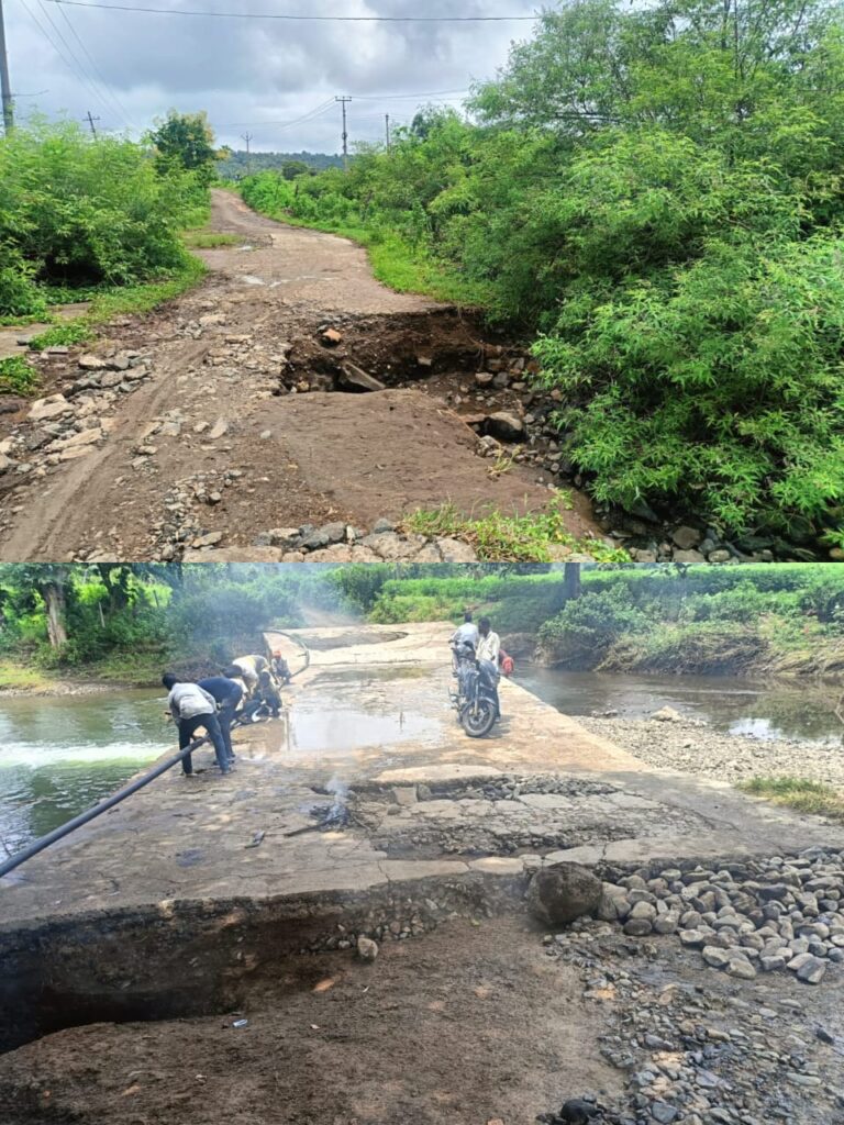 వర్షాలకు దెబ్బతిన్న బీటీ రోడ్డు.. తెగిపోయిన వంతెన….!