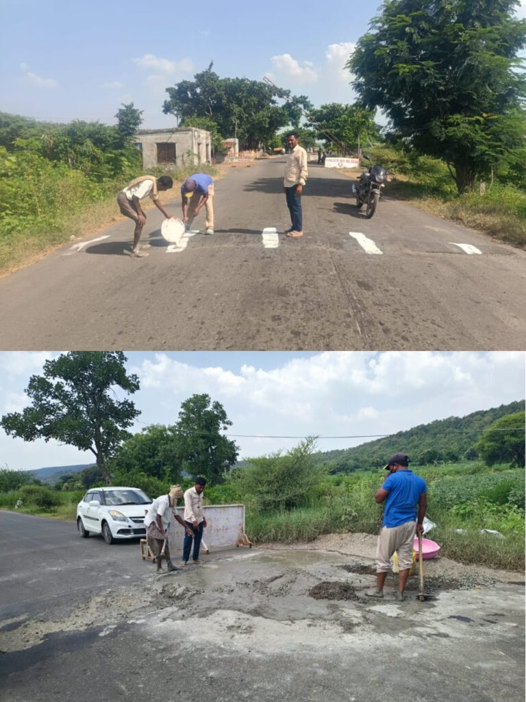 సొంత నిధులతో రోడ్డు మరమ్మత్తులు చేపట్టిన సర్పంచ్