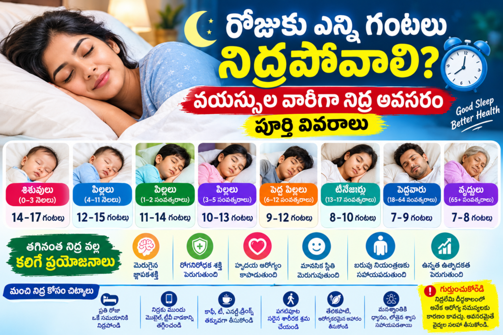 రోజుకు ఎన్ని గంటలు నిద్రపోవాలి? ఏ వయస్సు వారికి ఎంత నిద్ర అవసరం? పూర్తి వివరాలు