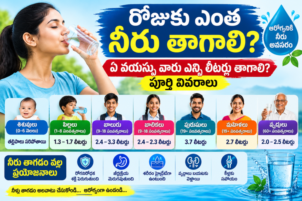 రోజుకు ఎంత నీరు తాగాలి? ఏ వయస్సు వారు ఎన్ని లీటర్లు తాగాలి? పూర్తి వివరాలు